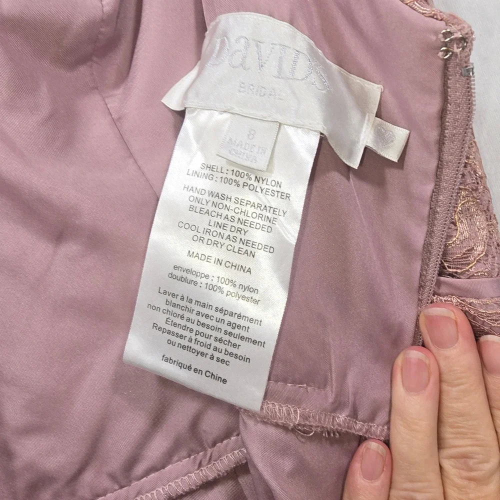 Davids Bridal Mauve Pink Metallic Floral Lace Cocktail Sheath Dress Womens 8